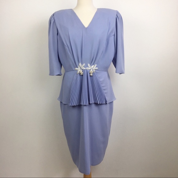 Vintage Dresses & Skirts - vintage 80s peplum waist pleated mini dress